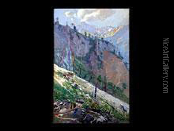 Gerollhang Im Hochgebirge Oil Painting - Albert Singer