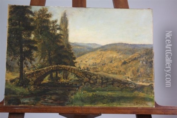 Pont Dans Paysage Montagneux Oil Painting - Alexis Kreyder