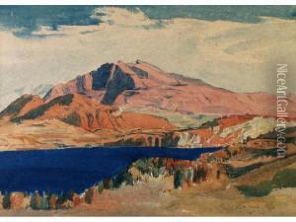 Lago Alp Campo Fiori Virto Al Tramonto Oil Painting - Rowley Smart