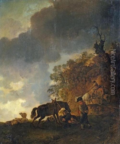 Landschaft Mit Pferd Und Rastenden Reisenden Oil Painting - Pieter Wouwermans or Wouwerman