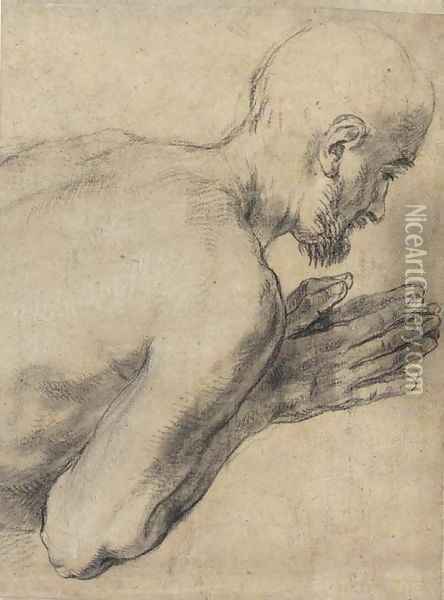 Study of a praying man, bust-length, in profile to the right Oil Painting - Guido Reni