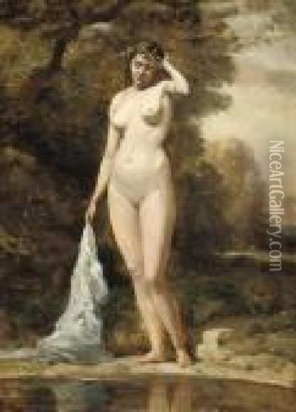 Nu Debout En Pied: Standing Nude Oil Painting - Jean-Baptiste-Camille Corot