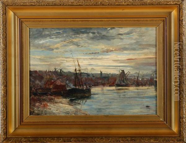 Ships In Harbour Oil Painting - William Lionel Wyllie