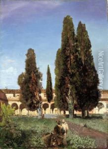 Italienischer Klostergarten Oil Painting - Oswald Achenbach