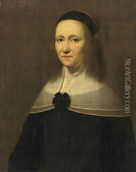 Portrait Of A Lady, In A Black Dress With A White Lace Collar Oil Painting - Wybrand Simonsz de Geest the Elder