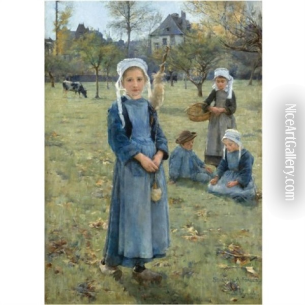The Orchard, Quimperle Oil Painting - Stanhope Forbes