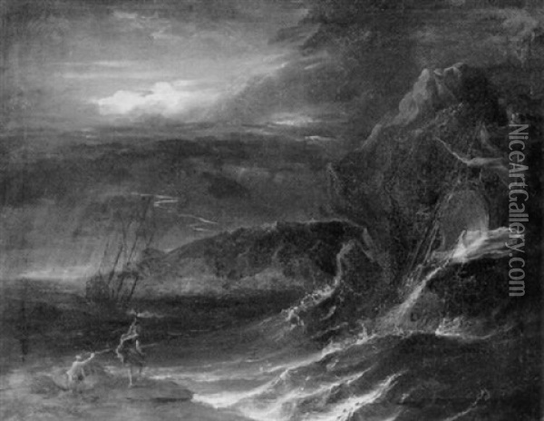 Mare In Tempesta Con Navi Oil Painting - Jules Cesar Denis van Loo