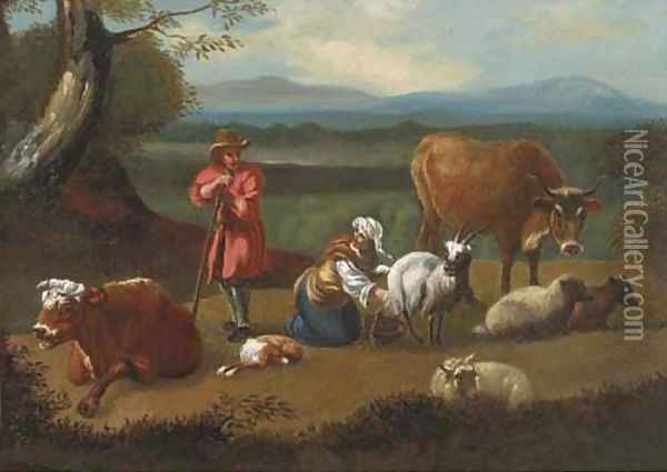 Milking the goat Oil Painting - Rosa Da Tivoli