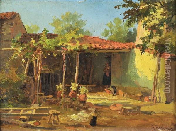 Patio Rural Oil Painting - Alfredo Keil