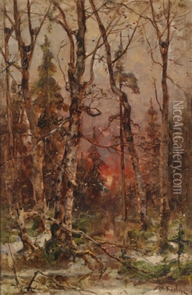 Winterlandschaft Bei Untergehender Sonne Oil Painting - Yuliy Yulevich (Julius) Klever
