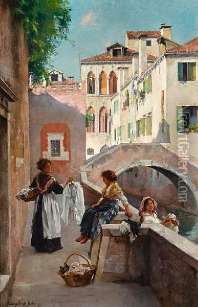 Laundry Girls In Venice Oil Painting - Henry Woods