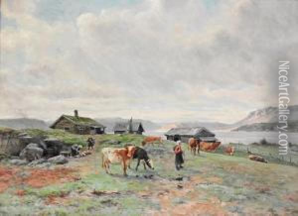 Morgenstemning Pa Holmvassbu 1915 Oil Painting - Christian Eriksen Skredsvig