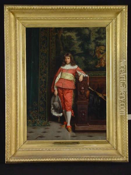 Junger Edelmann In Barocktracht Vor Tapisserie Oil Painting - Frederic Soulacroix