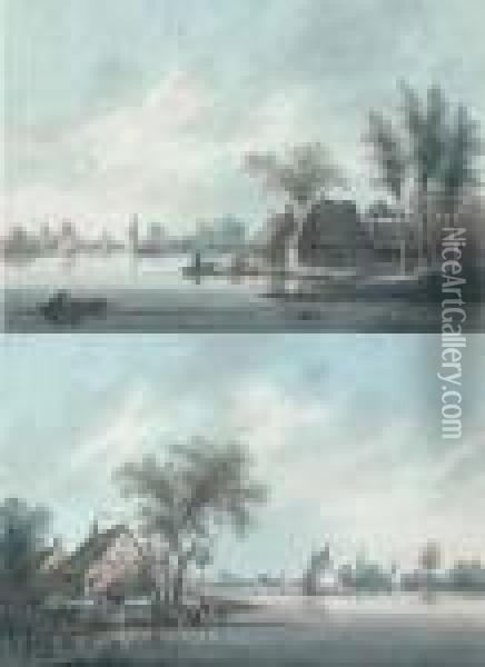 Scene De Peche Fluviale En Hollande Oil Painting - Nicolaes Wicart