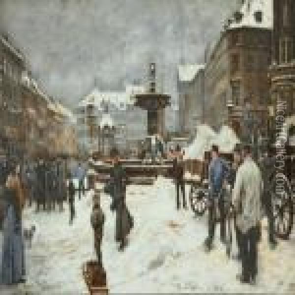 Vinterdag P Gammeltorv Oil Painting - Paul-Gustave Fischer