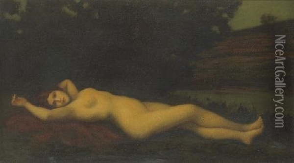 A Nude In A Landscape Oil Painting - Jean Jacques Henner