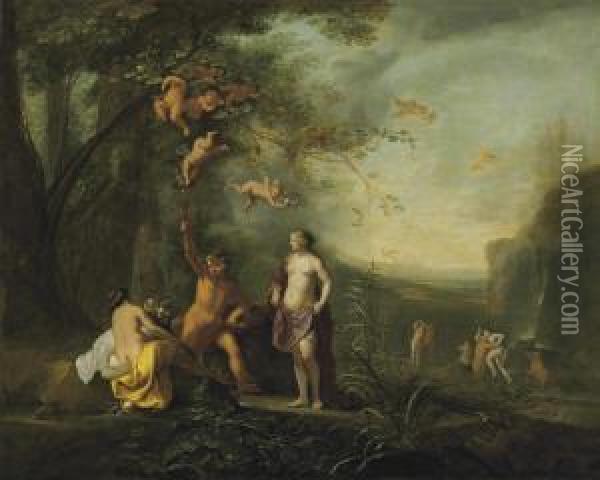 Bacchus, Venus And Ceres Oil Painting - Cornelis Van Poelenburch