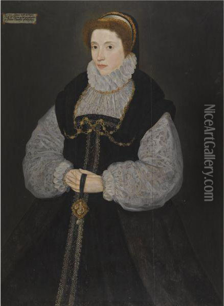 Portrait Of The Hon. Dorothy Latimer, Wife Of Thomas Cecil, Later1st Earl Of Exeter Holding A Pendant Depicting Perseus(1549-1608) Oil Painting - Master Of The Countess Of Warwick