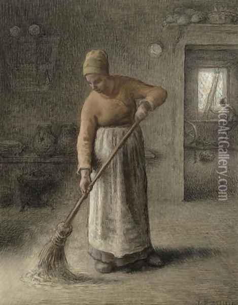 A Farmer's wife sweeping, 1867 Oil Painting - Jean-Francois Millet