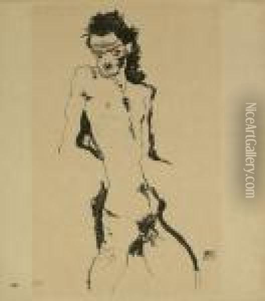 Mannlicher Akt (selbstbildnis) I Oil Painting - Egon Schiele