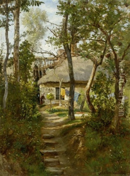 Landhaus In Barbizon Oil Painting - Henri Joseph Constant Dutilleux
