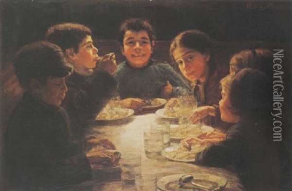 The Evening Meal Oil Painting - Wally (Walburga Wilhelmina) Moes