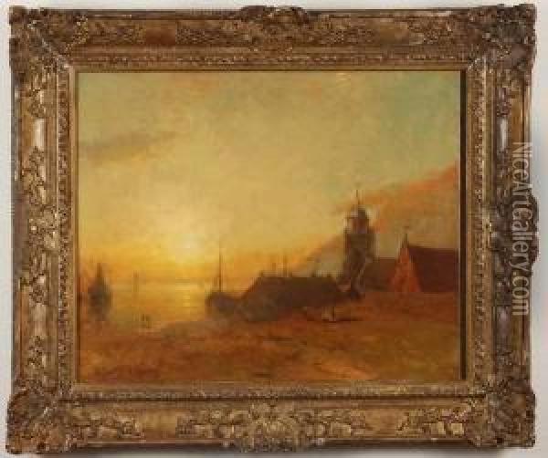 Village At Sunset Oil Painting - George Herbert McCord
