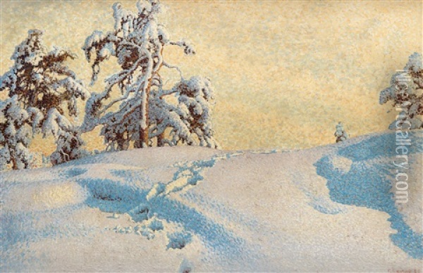 Traces In The Snow Oil Painting - Gustaf Fjaestad