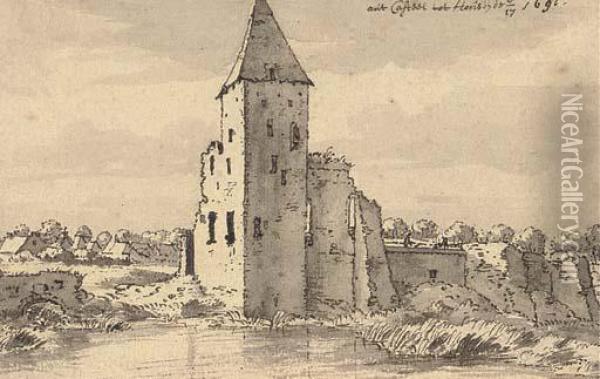 The Ruins Of Heusden Castle Oil Painting - Valentin Klotz