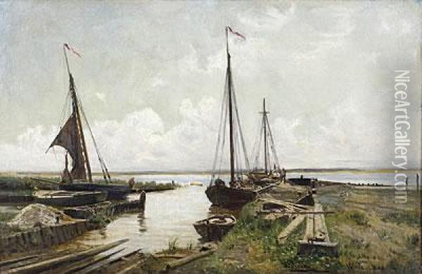 Boddenhafen Wieck. Oil Painting - Hermann Eschke