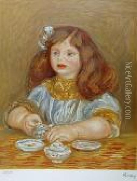 Dziewczynka Z Filizanka Herbaty Oil Painting - Pierre Auguste Renoir