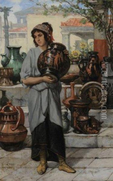 La Vendeuse De Vases Grecs Oil Painting - Victor Lagye