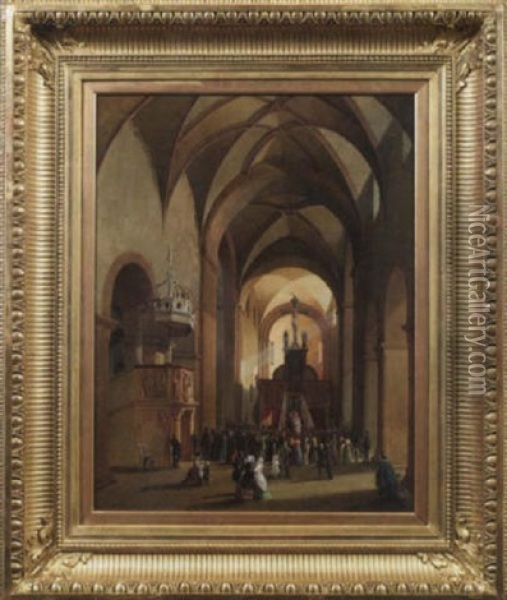 Blick In Die Stiftskirche (ehemalige Klosterkirche) Von Wechselburg Bei Rochlitz In Sachsen Oil Painting - Gustav Adolphe Hahn