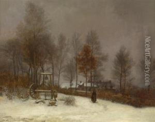 Winter Scene In Theforest Of Fontainebleau Oil Painting - Edouard Frere