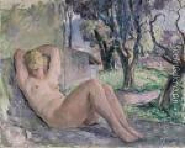 Nu Assis Dans Un Jardin Oil Painting - Henri Lebasque