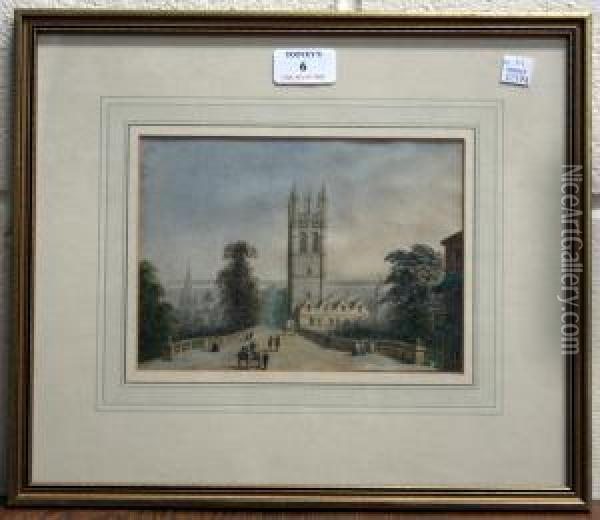 View Of Oxford With Horse And Carts Oil Painting - George Pyne