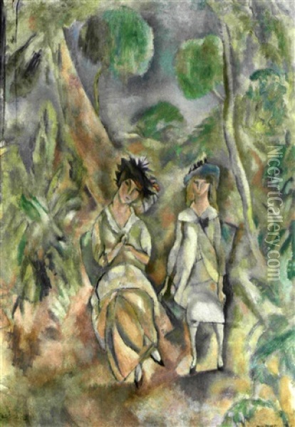 Printemps, 1917 (+ Deux Femmes Dans Un Paysage, Verso) Oil Painting - Jules Pascin