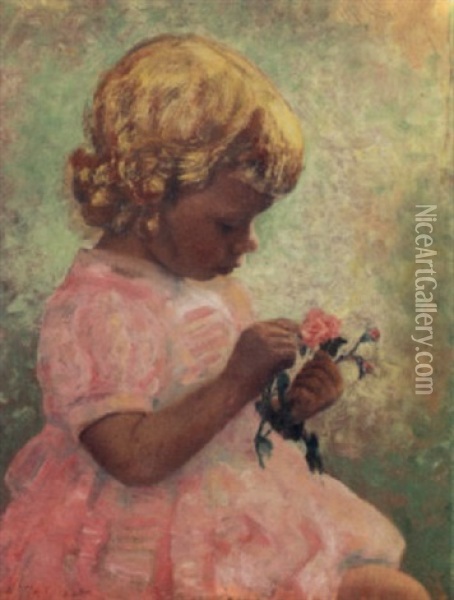 Young Girl With Rose Oil Painting - Joseph Henry Hatfield