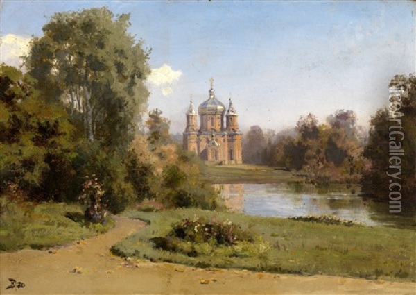 Church By A Lake Oil Painting - Vasili Dimitrievich Polenov