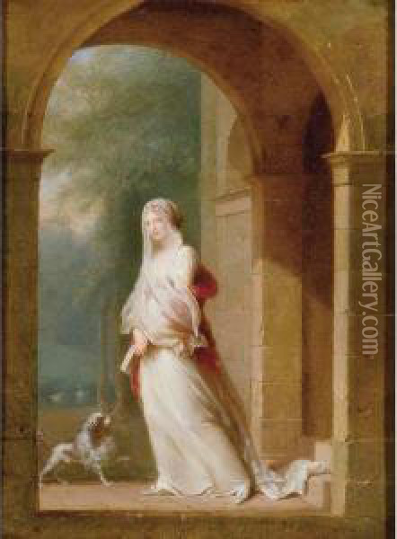 A Young Woman Standing In An Archway Oil Painting - Jean-Baptiste Mallet