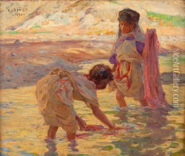 Jeunes Lavandieres A L'oued Oil Painting - Alphonse Etienne Dinet