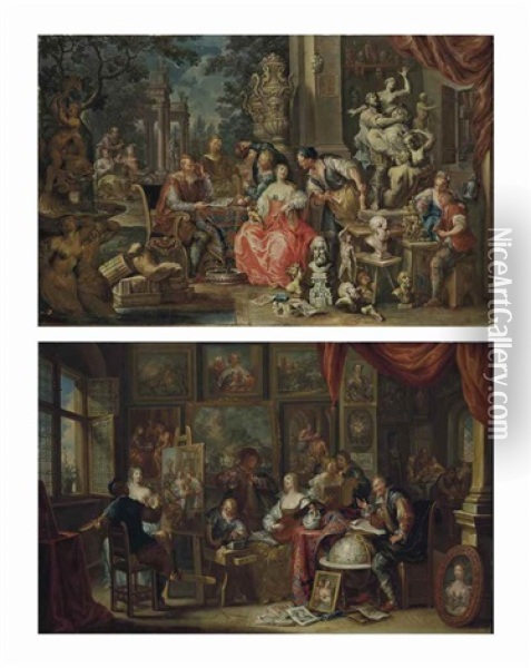 L'atelier Du Peintre; Et L'atelier Du Sculpteur (pair) Oil Painting - Franz Christoph Janneck
