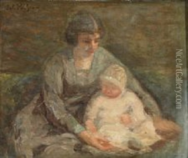 A Mother With Her Child On Her Lap Oil Painting - Julius Paulsen