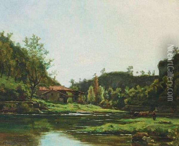 Paysage De L'isere, Pres D'optevoz Oil Painting - Gustave Allemand