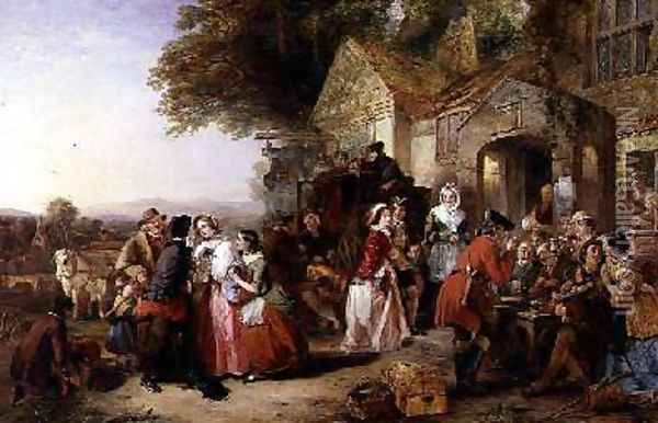 Travellers outside a tavern 1850 Oil Painting - Thomas Falcon Marshall