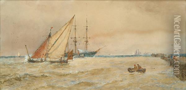 Ships Off The Coast Oil Painting - Thomas Bush Hardy