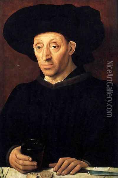Man with a Glass of Wine 1450 Oil Painting - Anonymous Artist