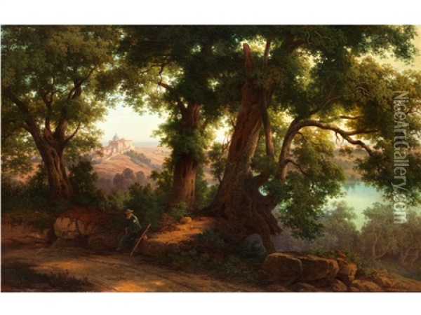 Landschaft Mit Blick Auf Das Castel Gandolfo Oil Painting - Hermann Julius Schlegel