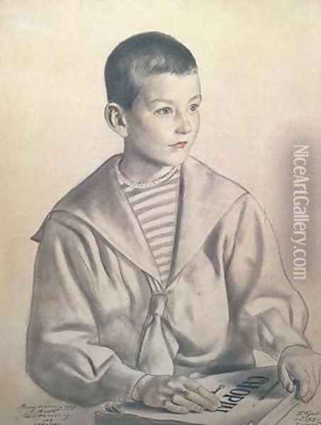 Portrait of Dmitri Dmitrievich Shostakovich 1906-75 as a Child Oil Painting - Boris Kustodiev