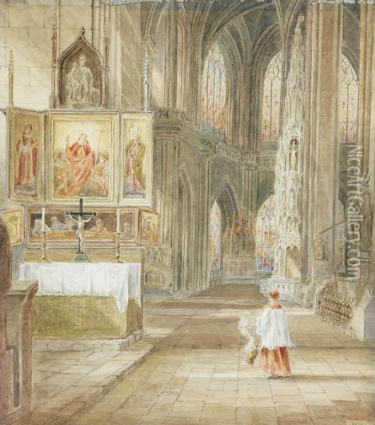 Interior Of Gothic Cathedral Oil Painting - William Matthew Hale